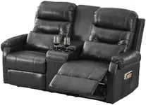 65.7" Loveseat Recliner RV Sofa, Reclining Loveseat with Console, Manual Theater Seating Double Recliners 2 Seater with Cup Holder, Wall Hugger Recliners for Small Space (Light Black, 65.7in)