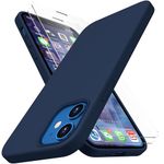 CellEver Ultra Durable Silicone for iPhone 12/12 Pro Case with [2 pcs Glass Screen Protector] Slim Full Body Protection, Protective Phone Cover with Soft Anti-Scratch Microfiber Lining - Navy Blue