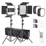 Neewer 2 Packs Advanced 2.4G 480 LED Video Light, Photography Lighting Kit with Bag, Dimmable Bi-Color LED Panel with 2.4G Wireless Remote, Softbox and Light Stand for Portrait Product Photography