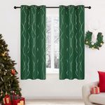 Deconovo Blackout Green Curtains, Grommet Top, 63 Inch Long - Wave Line and Dots Design, Bedroom Blackout Curtains for Kids Room (42 x 63 Inch, Dark Forest Green, 2 Panels)