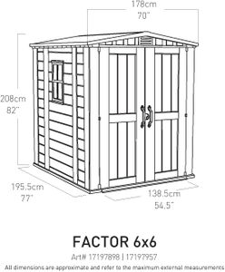 Keter Factor 6x6ft Outdoor Garden Storage Shed – Double Door, Beige Brown, Weather Resistant