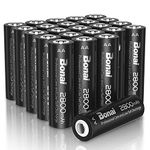 BONAI AA Rechargeable Batteries 24-Pack, 2800mAh High Capacity 1.2V Ni-MH, 1200 Cycles with Leak-Proof Seal, Ready to Use for Digital Cameras, Gaming Controllers, Torches