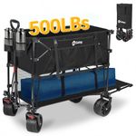 Sekey 400L Double Decker Beach Wagon 50''L Extra-Long Extended Shelf, Collapsible Wagon Cart with 500lbs Capacity, Heavy Duty Folding Wagon All-Terrain Wheels for Camping, Sports, Garden.Black