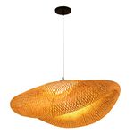 Angoily Japanese Pendant Light Bamboo Lampshade Woven Light Cover Rattan Weave Light Bulb Cage Guard Basket Chandelier Shade for Restaurant Cafe Rattan Pendant Lamp