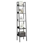 VASAGLE Bookshelf, 5-Tier Narrow Book Shelf, Ladder Shelf for Home Office, Living Room, Black with Wood Grain ULLS109B56