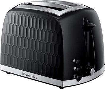 Russell Hobbs Honeycomb 2 Slice Toaster (Extra wide slots, High lift feature, 6 Browning levels, Frozen/Cancel/Reheat function, Removable crumb tray, 850W, Black, Textured high gloss) 26061