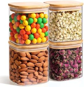 ComSaf 650ML Glass Food Storage Jars Set of 4, Small Glass Storage Containers with Lids, Pantry Organization Jar, Spice Jar, Blooming Tea, Candy and Cookie Container, Clear Canister Set for Kitchen