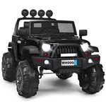 HONEY JOY 12V Ride On Truck, Battery Powered Electric Cars for Kids, Spring Suspension, MP3, LED Lights, Remote Control, Openable Door, Toddler 4 Wheeler Ride On Toys Car, Gift for Boys Girls (Black)