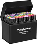 Tongfushop 60 Colored Marker Set, Colouring Pens, Markers, Art pens for Drawing, Sketching, Anime and Manga Colouring Books Adults, Double Tip Markers with Black Bag and Storage Base