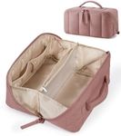 BAGSMART Travel Makeup Bag for Women, Portable Water-resistant Cosmetic Case, Puffy Padded Make Up Organizer Pouch, Open Flat Toiletry Bag for Toiletries, Brushes, Dark Pink