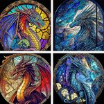 NAIMOER 4Pack Dragon Diamond Painting Kits for Adults, DIY 5D Round Full Drill Diamond Art Glass Animals Perfect for Relaxation and Home Wall Decor 30x30cm