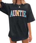 Aunt Shirt Women Best Auntie Shirts for Baby Shower Announcement Mother's Day T-Shirt Short Sleeve Shirts, Dark Gray, Medium