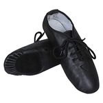 Adults Size 6.5 Jazz Shoes Dance Leather Kids Childrens Lace-Ups Unisex Modern Stage Rubber & Suede Split Sole Black (Numeric_6_Point_5)