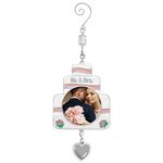 BANBERRY DESIGNS Christmas Ornament Mr. and Mrs. - Sparkling Wedding Cake Design with Photo Opening - EST. 2020 Heart Charm with Pink, White Glitter and Rose Embellishments - Decorative S-Hook