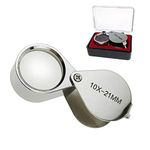 Aiernuo Loupes 10x Glass Jeweler Loupe Loop Eye Magnifier Magnifying Magnifier Metal Body Silver (10x21mm)