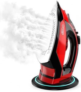 OMAIGA Cordless Iron, 1500W Cordless Iron with Steam with 11.84ozs Water Tank, Anti Drip Iron Cordless with Ceramic Soleplate, Cordless Iron for Clothes with 3 Temperature Settings-Red