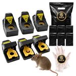 Rat Traps That Kill Instantly | 6 Pack Powerful Mouse Traps Includes Cleanup Kit (6 Disposal Bags + 6 Gloves) | Reusable, No-Touch Disposal | Easy Set Rodent Control for Home, Kitchen, Garage