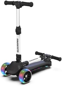ELECOSMOS Electric Scooter for Kids Ages 5-8, 3 Extra Wide Light Up Wheels & LED Deck, 3 Heights Adjustable, 5 MPH, Super Lightweight Foldable E-Scooter for Kids, Toddlers, Girls, Boys, Black