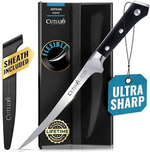 Cutluxe Fillet Knife for Fish & Meat – 7" Razor Sharp Boning Knife – Flexible High Carbon German Steel, Full Tang Ergonomic Handle Design, Grilling Gifts for Men – Artisan Series