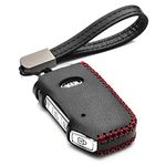 Vitodeco Genuine Leather Smart Key Fob Cover for 2019 - 2021 Kia Soul, Kia Seltos, Kia Telluride, Kia Forte (4-Button, Black/Red)