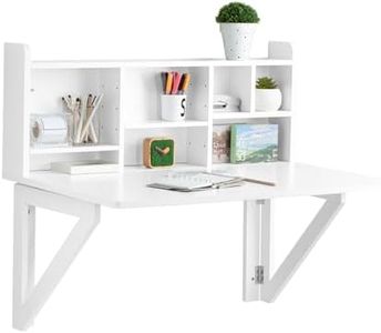 SoBuy FWT07-II-W Mesa Plegable de Pared con Estante Integrado Mesa de Escritorio Color Blanco Mesa de Ordenador 90 x 60 x 78 cm ES