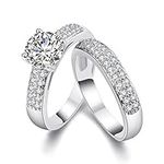 Uloveido Platinum Plated Wedding Engagement Promise Stacking Rings Set for Women Girls with Cubic Zirconia Size O KR005