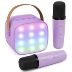 IROO Mini Karaoke Machine for Kids Adults, Portable Bluetooth Speaker with 2 Handheld Wireless Microphones with Party Lights, Birthday Gifts for Girls Boys Age 4-12 Kids Toy Games (Purple)