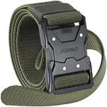 JUKMO Quick Release Tactical Belt, Military Work 1.5" Nylon Web Hiking Belt with Heavy Duty Seatbelt Buckle (Army Green, Large-for Waist 42"-46" (Length 53"))