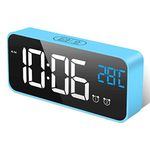 HOMVILLA Digital Alarm Clock with Big LED Temperature Display, Portable Mirror Alarm with Dual Alarm Snooze Time 4 Levels Adjustable Brightness Dimmer 13 Music USB Charging Port for Bedside, Bedroom