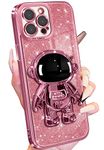 Buleens for iPhone 14 Pro Max Case Astronaut, Clear Cases for iPhone 14 Pro Max with Glitter Paper & Spaceman Stand, Women Girls Cute Electroplated Sparkly Space Phone Cover for 14 ProMax Pink