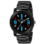 IIK COLLECTION Watches for Men Round Numerical Dial Analogue Men Watch|Long Battery Life|Stainless Steel Bracelet Black Chain with Long Lasting Polish/Adjustable Fixable Silicon Strap|Watches for Boys