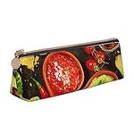 bradkke Mexican Food Printed Women's Leather Pencil Pouch,Large Capacity Pencil Case Pen Bag with Zipper for Office