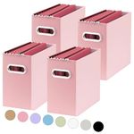 Oterri File Organizer Box, Cardboard File Storage Box with Handle, Portable File Box Organizer, Fit for Hanging File Folders Letter Size, 4 Packs, Pink (No Folders)