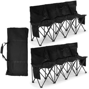 Kigley 2 Pieces Portable 4 Seat Foldable Team Sports Sideline Bench with Back and Carry Bag for Football Camp Travel Events Outdoor Seating with Storage Bag (Black)