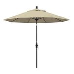 California Umbrella 9' Round Aluminum Pole Fiberglass Rib Market Umbrella, Crank Lift, Collar Tilt, Black Pole, Sunbrella Antique Beige