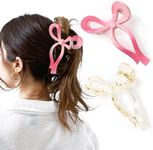 YANIBEST Elegant Bow Hair Claw Clips Stylish Large Hair Clips for Thin andThick Hair | Holiday Gift for Teen Girls | Chic Hair Styling Accessories for Women (Beige/Pink)