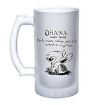 Ohana Means Family Stitch Christmas Birthday Gift 16oz Frosted, Tankard, Stein, Pint Beer Glass/Mug.