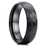 King Will 6mm Hammered Tungsten Rings for Men Women Domed Black Brushed Engagement Mens Wedding Band 11.5