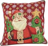 Tache Christmas Eve Festive Winter Holiday Santa Claus is Coming to Town Decorative Woven Red Tapestry Cushion Pillow Throw Cover, 1 Piece 16 x 16