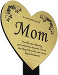 Mom Memorial Grave Marker Plaque with Engraved Poetry for Mother “In Loving Memory of Mom”, Cemetery Ground Stake Sign Decoration, Heart, Gold Plaque, Black Stake