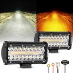 Auxbeam 7 Inch 6 Modes LED Light Bar with Strobe Amber White Flashing Lights Pods 300W 30000Lm Offroad Lighting Driving LED Fog Lights for Offroad Car Truck Boat Pickup Jeep ATV UTV
