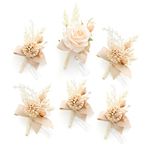 Ling's Moment Boutonniere for Men, 6pcs Groom Groomsmen Boutonniere, Artificial Flowers for Wedding Decor/Prom/Homecoming, etc.White Nude