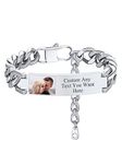 Supcare Men's Chain Bracelets, Personalised Photo Curb Cuban Bracelet Stainless Steel, Adjustable Strong Links Bracelets for Dad Brothers