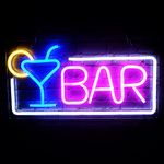 Bar Neon Light Signs for Home Bar, Neon Signs for Wall Decor, Led Neon Light Beer Cocktail USB Powered with Dimmer & Switch, Light Up Neon Wall Signs for Pub Bistro Man Cave Party Gifts, 16.5"×8.7"