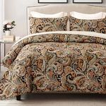 Exclusivo Mezcla Reversible Boho Quilt Set King Size, 3 Pieces Paisley Black All Season Bedspreads, Ultra Soft Floral Coverlet Bedding Set with Printed Pattern (1 Quilt, 2 Pillow Shams)