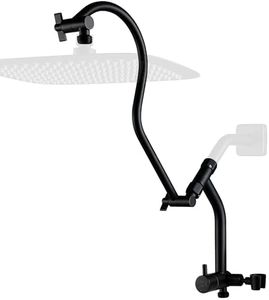 G-Promise All Metal Shower Diverter with Low Handheld Holder and 13 Inch Curved Adjustable Shower Head Extension Arm, 3-Way Diverter Valve with Pause Mode (Matte Black)