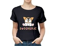 ZapCap Mart DOGOHOLIC 100% Cotton Round Neck Graphic Printed T Shirt for Men Women,Dog lovert Shirt, Dog Pattern t Shirt, Pet Lover t Shirt. Black