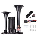 AOLIHAN Truck Air Horns with Button Loud Train Horn Kit for Trucks Car Horns 12V Loud Truck Horn Air Horn (Black Integrated double tube horn with wire and button)