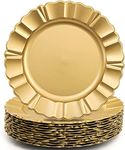 Jucoan 12 Pack Gold Plastic Charger Plates, 32 cm Round Charger for Dinner Plate, Fluted Edge Charger Plates for Wedding Party Decoration