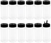 Set of 12Pcs Empty Plastic Spice Jars, 3.3 Fluid Ounces/100ml Spice Containers for Storing BBQ Seasoning Salt Pepper,Glitter Shakers Bottles (Black)